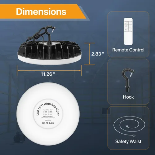 Vista 7 de Luces LED inteligentes UFO de 150 W con control remoto multifunción Smart LED Shop Lights - Micware Motion Sensor 18000LM 10%-100% Dimmable IP65