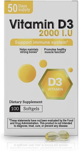 Vista 9 de Vitamina D3 2000 UI Softgels Inmune Bone Muscle Support 100 Count