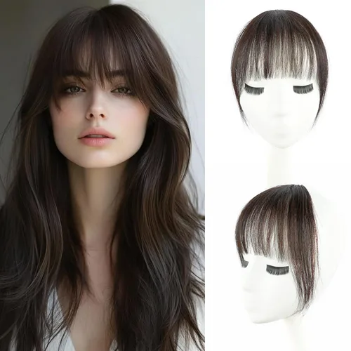 Vista 12 de Peluca de cabello humano real, color marrón y negro Marrón/Negro