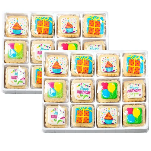 Vista 5 de Happy Birthday Cookies - Paquete de 24 cestas de regalo envueltas individualmente para niños, hombres y mujeres, caja de regalo decorada