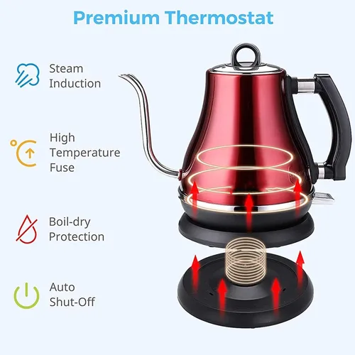 Vista 2 de 1.2L hervidor eléctrico, oficina y hogar Color 304 acero inoxidable cuello de cisne tubo 1500W Calefacción rápida Calefacción eléctrica eléctrica