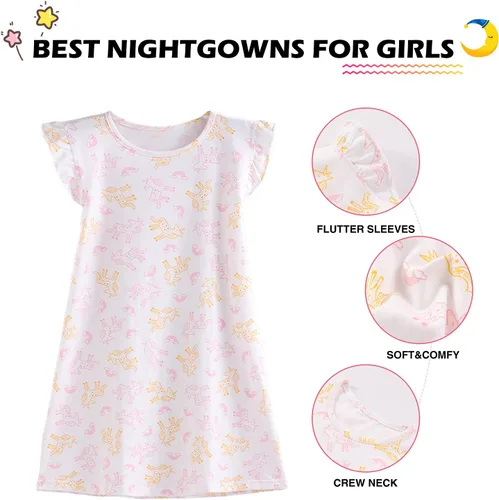 Vista 3 de BANGSAUR Vestido para niña, paquete de 2 camisetas de algodón suave, 3-10 años