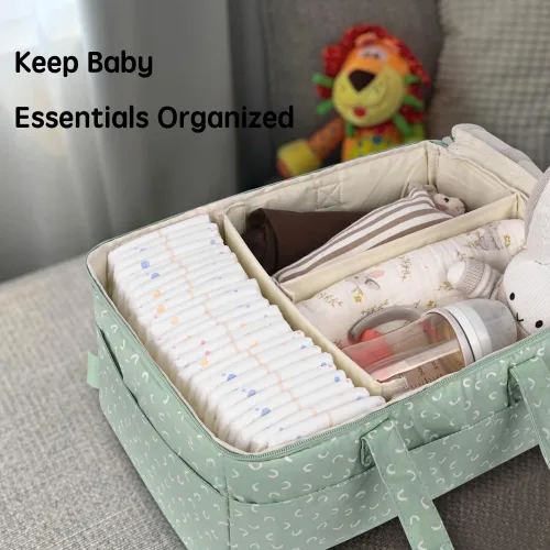 Vista 3 de Organizador de pañales, cesta de bebé para baby shower con tapa, organizador de coche para recién nacidos, artículos esenciales para bebés