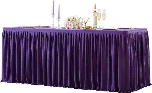 Vista 40 de Manteles de poliéster negro para mesas rectangulares de 4 pies, cubierta de mesa ajustada sin arrugas con falda de mesa plisada con volantes