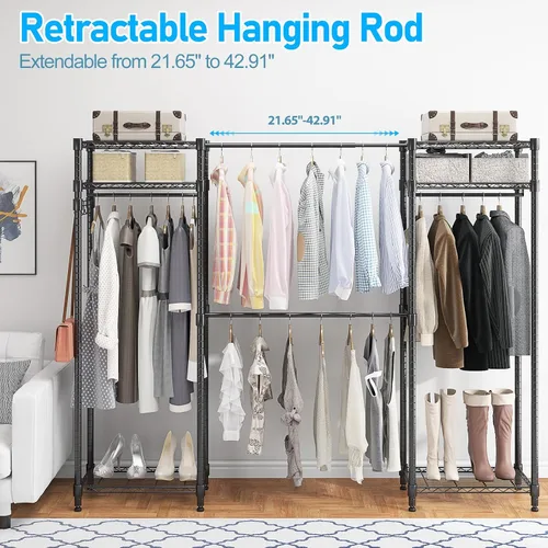 Vista 5 de Homdox Perchero resistente con varillas extensibles para colgar, perchero de metal ajustable para colgar ropa, armario independiente con estantes
