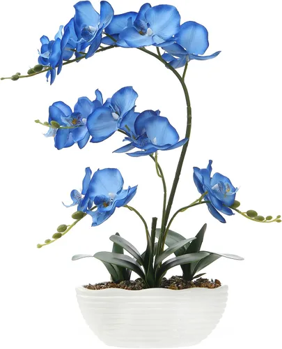 Vista 17 de Phalaenopsis - Planta de orquídea sintética de 19 pulgadas de alto, centro de mesa de orquídea de seda, arreglo floral artificial en maceta
