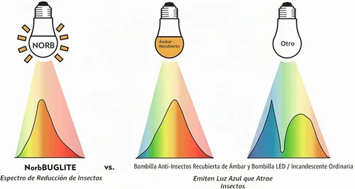 Vista 8 de Norb BUG LITE Bombillas para insectos Bombilla LED ámbar A19 E26 9 W 960 lúmenes 2000 K y eficiencia energética Espectro libre de azul