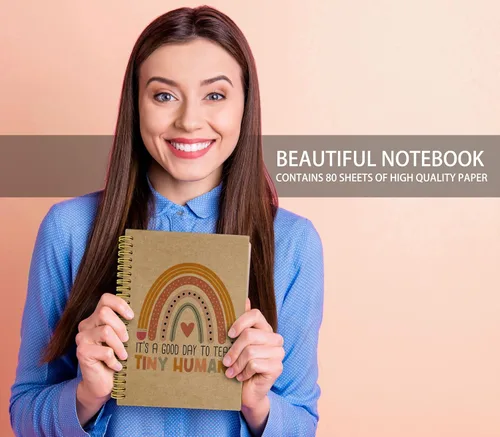 Vista 2 de Knibeo Cuaderno de arcoíris para profesores, los mejores regalos para profesores, cuaderno de papel kraft, cuaderno encuadernado en espiral bohemio