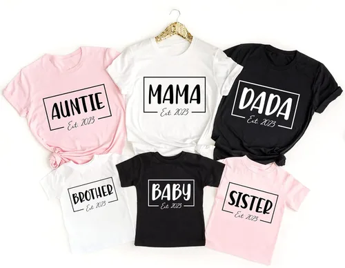 Vista 4 de Family Matching Outfits Set 2023 Shirts, Grandma Grandpa Mama Dada Auntie Sister Brother Daddy Mom Baby Matching Group Funny Family Day Party