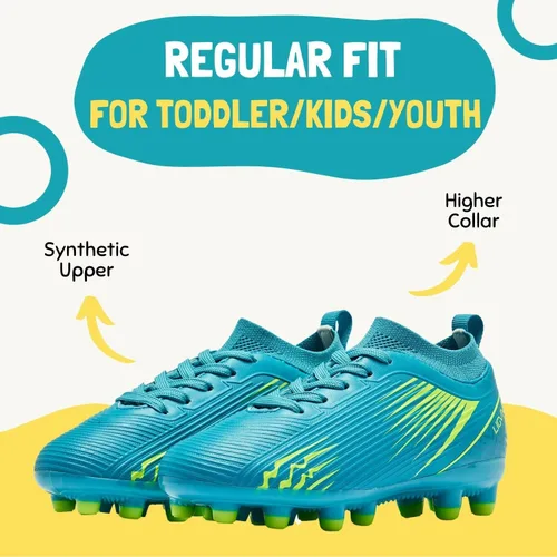 Vista 2 de LIGVIV Boys Girls Soccer Cleats - Kids Dynamic Collar Football Shoes - Firm Ground Outdoor Green Blue