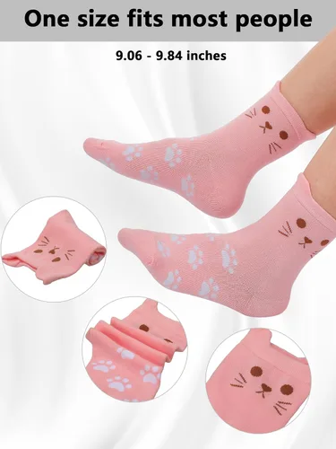 Vista 3 de Liitrsh Juego de 10 bonitos calcetines de gato y orejas de gato, gorro de punto para amantes de los gatos, niñas, mujeres, familia, Navidad, patas