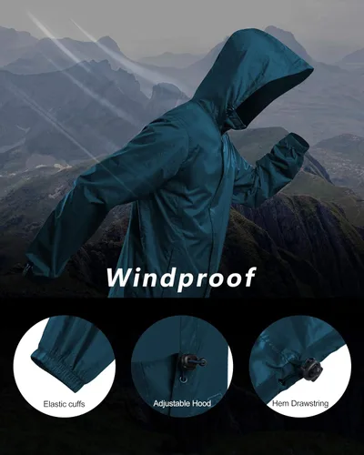 Vista 5 de Outdoor Ventures Chaqueta impermeable para hombre, impermeable, ligera, plegable, con capucha, para golf, senderismo, viajes
