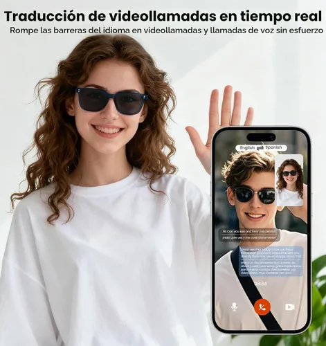 Vista 3 de Lentes inteligentes de traducción AI con GPT de chat para hombres y mujeres, gafas de sol Bluetooth 5.4 con traductor en 100 idiomas y acentos, Gris