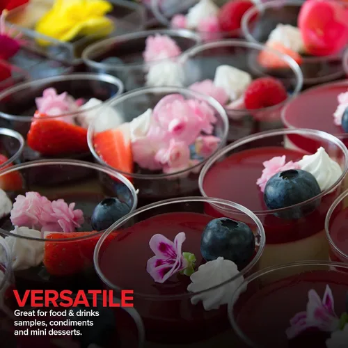 Vista 6 de Stock Your Home Paquete de 100 vasos de chupito de plástico (1 onza), vasos desechables transparentes para chupitos de gelatina, degustación