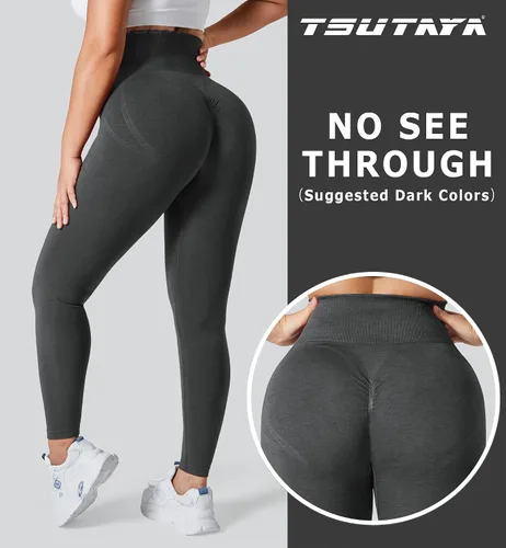 Vista 4 de TSUTAYA Leggings de entrenamiento sin costuras para mujer, control de abdomen, levantamiento de glúteos, cintura alta, pantalones de yoga