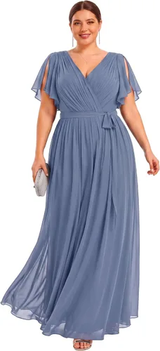 Vista 19 de Ever-Pretty Plus Vestidos de dama de honor formales de gasa para mujer Negro