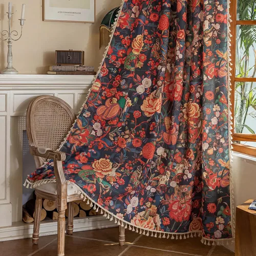 Vista 62 de Cortinas florales de granja semiopacas para sala de estar, de 63 pulgadas de largo, mezcla de lino y algodón, paneles de cortina de ventana cortos