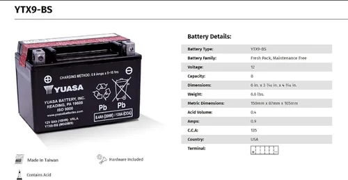 Vista 3 de Yuasa YUAM329BS YTX9-BS Batería AGM sin mantenimiento con paquete de ácido