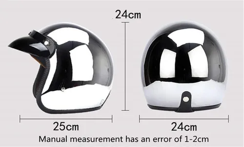 Vista 2 de Casco de motocicleta con forma de burbuja de 3/4, casco de cara abierta retro anticolisión de calle, casco de media carcasa cromada, certificado