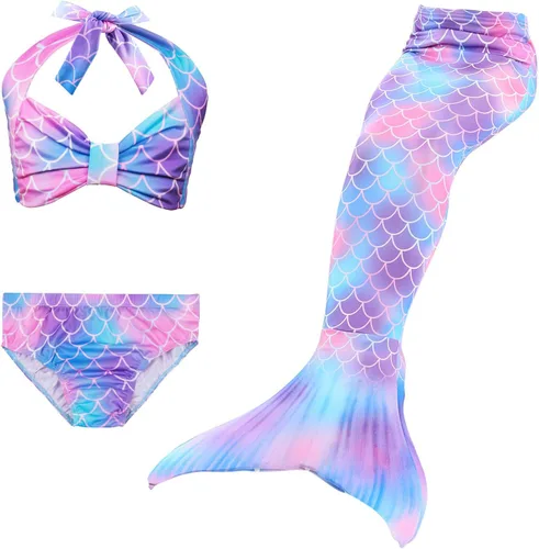 Vista 8 de Traje de baño para niñas con colas de sirena para nadar, traje de baño de princesa con guirnalda