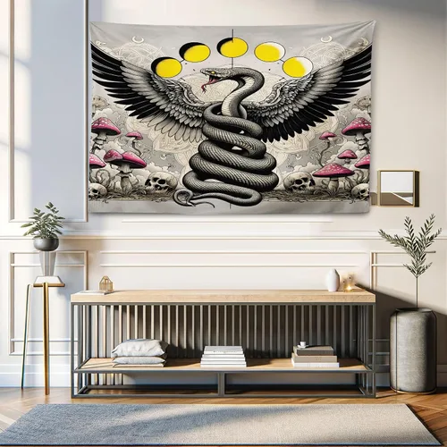Vista 104 de Ambesonne Tapiz hippie, abrazo de hongos de ensueño y árbol de la vida místico y mandal verde, decoración de tela para colgar en la pared