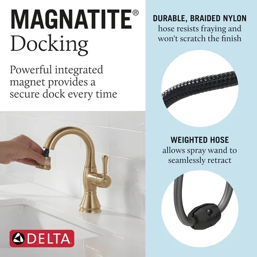 Vista 4 de Delta Faucet Cassidy Grifo de Baño Extraíble, Grifo de Baño Extraíble, Grifo de Baño Dorado de Un Solo Orificio con Extraíble, Grifo de Lavabo