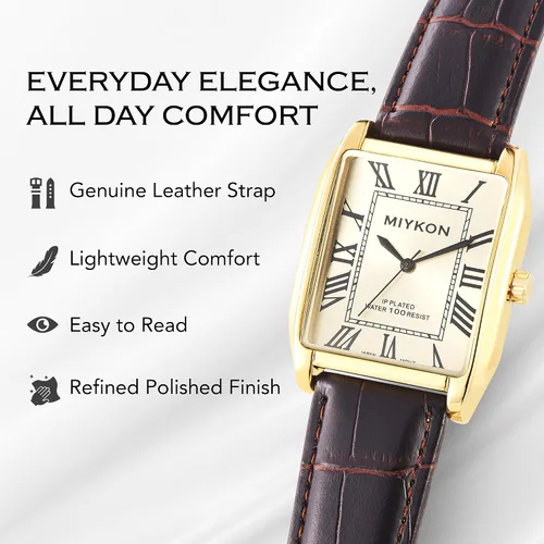 Vista 7 de Miykon Vintage Watches for Men – Classic Tank Square Analog Watch with Genuine Leather Wrist Strap, Mens Dress Watches – Japanese Quartz, Waterproof