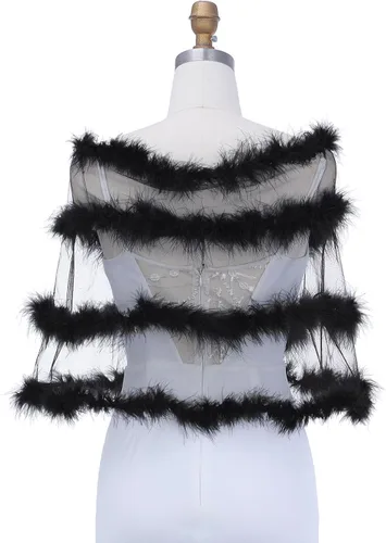 Vista 7 de Aukmla Chales de plumas para mujer, vestidos de boda y noche, bolero de tul para novia, bolero, de piel, para fiesta, graduación, salida de baño