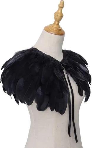 Vista 4 de L'VOW Estola de capa de plumas de moda negro blanco beige chal iridiscente