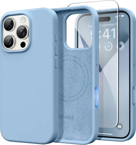 Vista 85 de GONEZ Funda magnética para iPhone 14, compatible con Magsafe, con protector de pantalla + protector de cámara, forro de microfibra antiarañazos