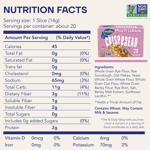 Vista 2 de Wasa Galleta crujiente multigrano, 9.7 oz (paquete de 12), galletas multigrano, ingredientes sin OMG, sin grasa