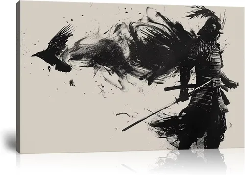 Vista 12 de Arte de pared de samurái japonés para sala de estar y dormitorio, impresiones en lienzo japonesas, póster samurái, arte enmarcado listo para colgar