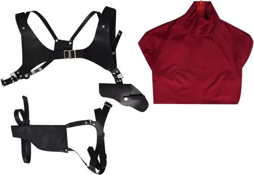 Vista 7 de Paroiluse Disfraz de Ada Wong para adultos, disfraz de Ada Wong rojo, sexy, peluca Cheongsam para vestido de Halloween
