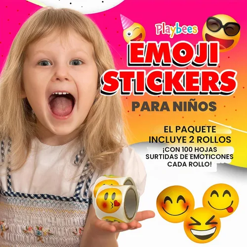 Vista 3 de Playbees Pegatinas de Emoticon - 2 Rollos - Favores de Fiesta para Niños, Premios de Juegos, Juguetes Novedosos, Decoración de Pared, Scrapbooking