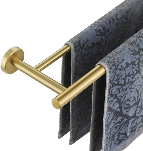 Vista 19 de JQK Barra Doble para Toallas Dorada, 15 Pulgadas de Acero Inoxidable 304 Gruesa de 0.8mm Soporte para Toallas para Baño y Toallas de Mano, Montaje
