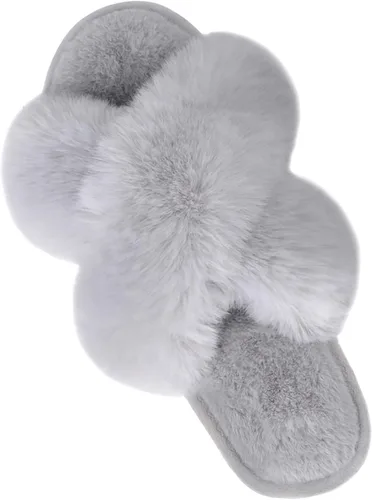 Vista 15 de Parlovable - Pantuflas mullidas para mujer con banda cruzada cómodas, zapatillas de casa de espuma viscoelástica con punta abierta, regalos