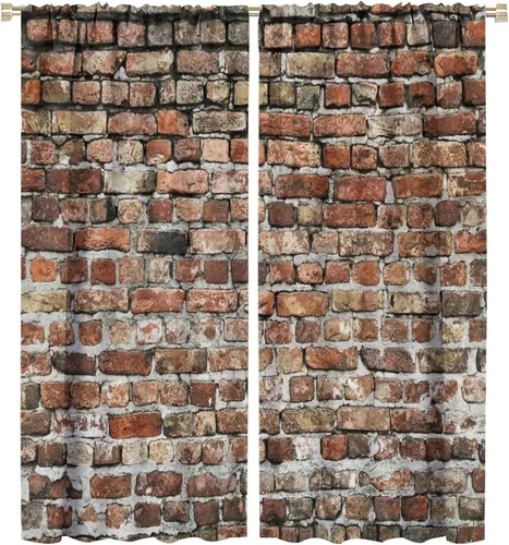 Vista 29 de Cortinas opacas para pared de ladrillo, rústicas, para pared de ladrillo, naranja y rojo, impresión artística para sala de estar, dormitorio