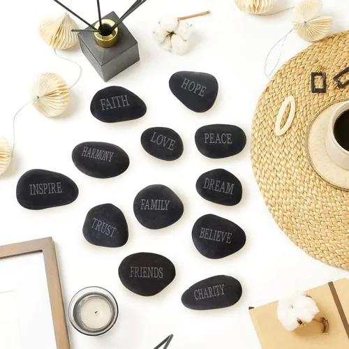 Vista 7 de 12 piedras para bricolaje grabadas inspiradoras piedras de jardín pulidas inspiradoras, estimulación natural, decoración curativa personalizada