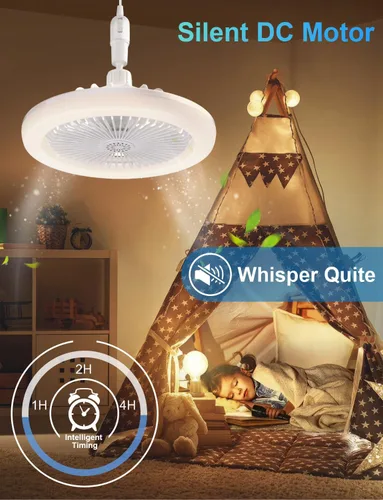 Vista 3 de CornerSmith Ventilador de techo cerrado con luz, ventiladores pequeños de enchufe sin aspas de 10 pulgadas con control remoto, luces LED regulables