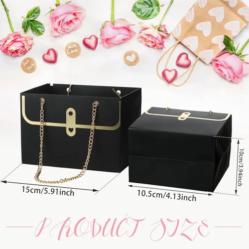 Vista 2 de Lincia 12 cajas de flores negras para boda, bolsa de regalo de flores negras, cajas de ramo con asas para arreglos, papel de regalo de ramo