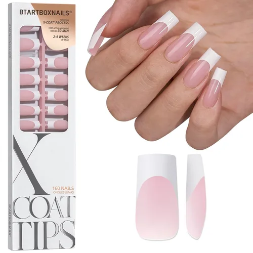 Vista 42 de BTArtboxnails XCOATTIPS White French Tip Press On Nails, XXS Squoval, Pink Lamp-Curable, 4-Week Wear, Natural Nail Look, Salon Quality Value at