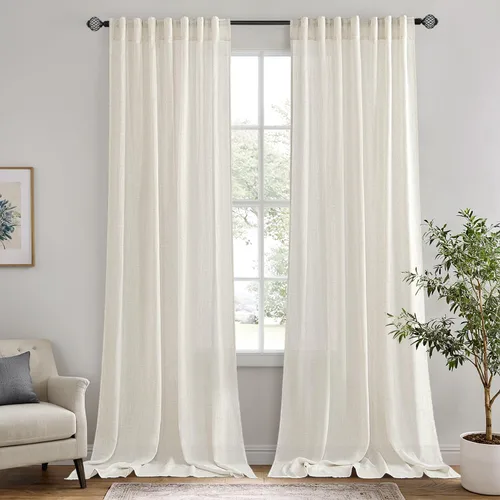 Vista 9 de MIULEE Cortinas de lino de 96 pulgadas de largo para sala de estar, 2 paneles, naranja quemado oxidado, bolsillo para cortinero, pestaña trasera