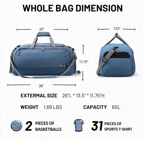 Vista 6 de MIER Bolsa de gimnasio grande para hombres con compartimento para zapatos, bolsas de lona ligeras para deportes, viajes, entrenamiento, fitness, fin