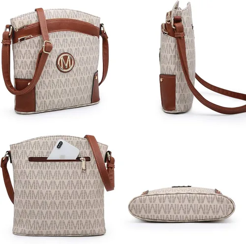 Vista 3 de MARCO M KELLY Bolsos cruzados para mujer, múltiples bolsillos, grandes, monograma, con cremallera, bolso de hombro de piel sintética para mujer