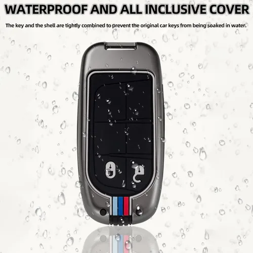 Vista 7 de Funda protectora de metal para llavero con llavero para Chrysler 300C Jeep Grand Cherokee 2011-2016 COMPASS 2011-2019 Cromo 2 Botones