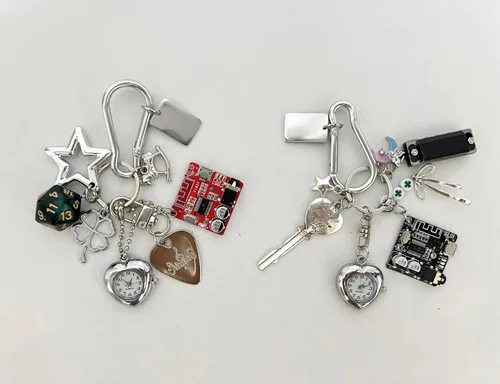Vista 5 de Vintage Keychain Retro Pocket Watch Bag Charms for Handbag Y2k Emo Accessories Backpack Charms 2000s Grunge Aesthetic
