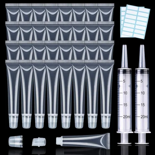 Vista 8 de 50 tubos de brillo labial 0.3 fl oz transparentes vacíos bálsamo labial contenedores rellenables suaves cosméticos para DIY Lip Gloss Base Glitter