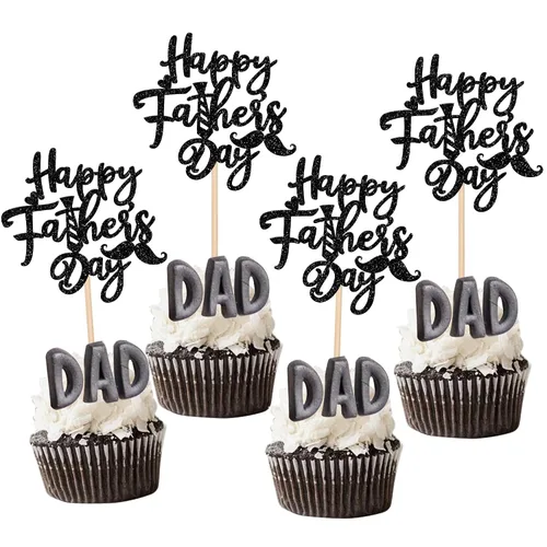 Vista 14 de 24 adornos para cupcakes con purpurina para el Día del Padre, con purpurina, corazón, amor, padre, mejor papá, decoración de cupcakes para feliz día