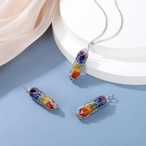 Vista 4 de GEHECRST Collar de cristal curativo, árbol de la vida, envuelto en alambre de cuarzo natural, piedra de cristal de piedra preciosa, collar con dije