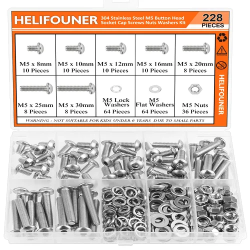Vista 16 de HELIFOUNER - Juego de 540 piezas M3 x 6mm / 8mm / 12mm / 16mm / 20mm / 25mm / 30mm, tornillos de cabeza de botón, tuercas y arandelas, acero